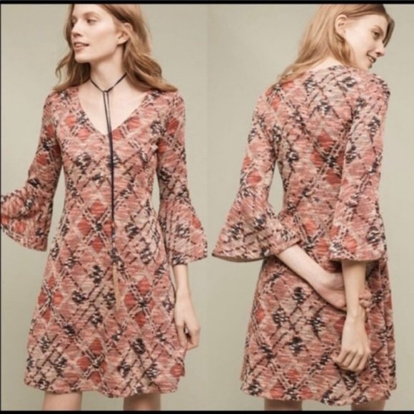 Anthro  Maeve Pink Erina Bell Sleeve Dress - Picture 1 of 9